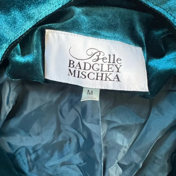 Belle by Badgley Mischka Teal Velvet Moto Jacket - Picture 2 of 9